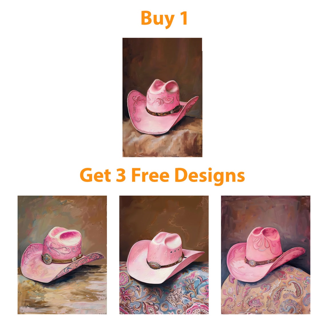 Pink Cowboy Hat With Tooled Leather Still Life Painting Poster - Image 6