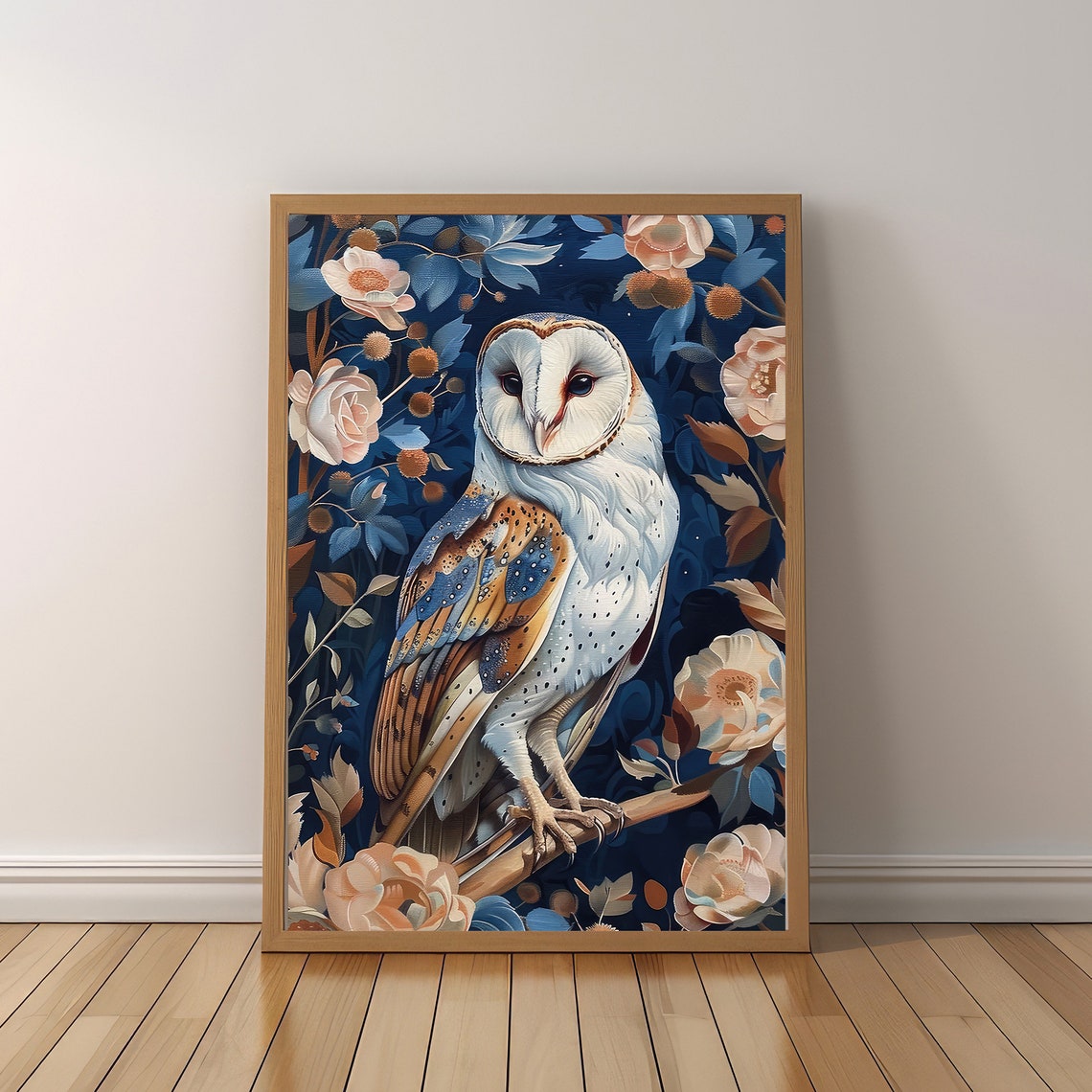 Barn Owl Among Flowers Deep Navy Botanical Illustration Poster - Image 6