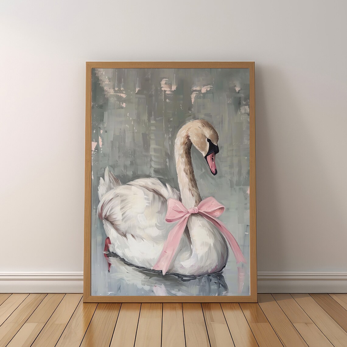 Swan With Pink Bow, Balletcore Nursery Poster - Image 4