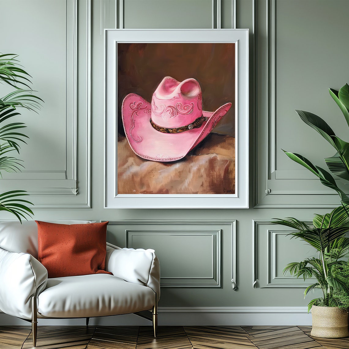 Pink Cowboy Hat With Tooled Leather Still Life Painting Poster - Image 4