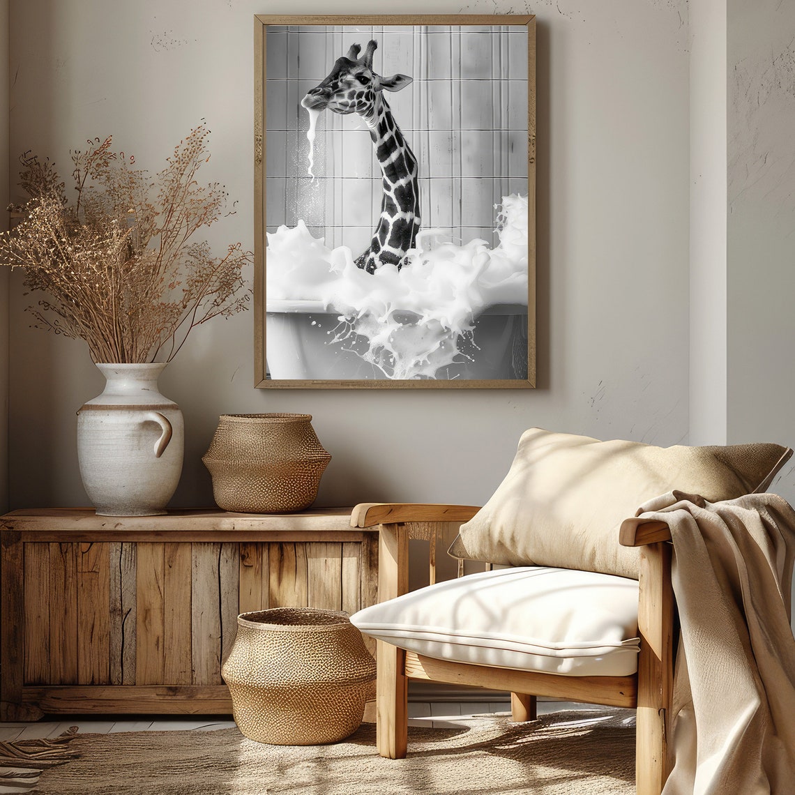 Cute Baby Giraffe In Tub Wall Art Giraffe Photo Giraffe Art Bathroom Art Print - Image 2