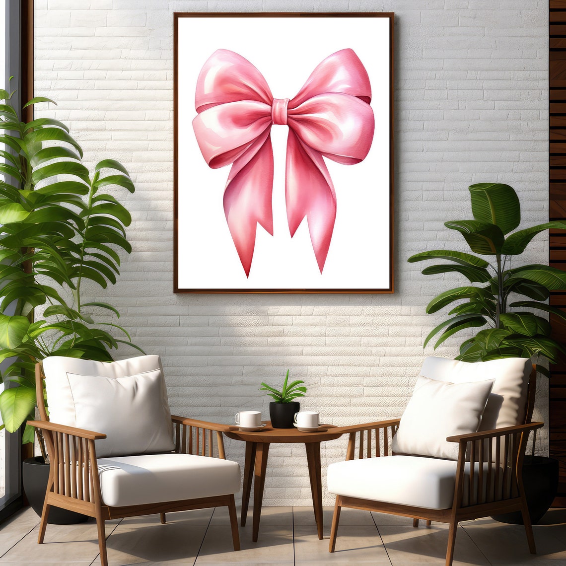 Pink Satin Bow Watercolor Painting Coquette Balletcore Girls Wall Art - Image 4