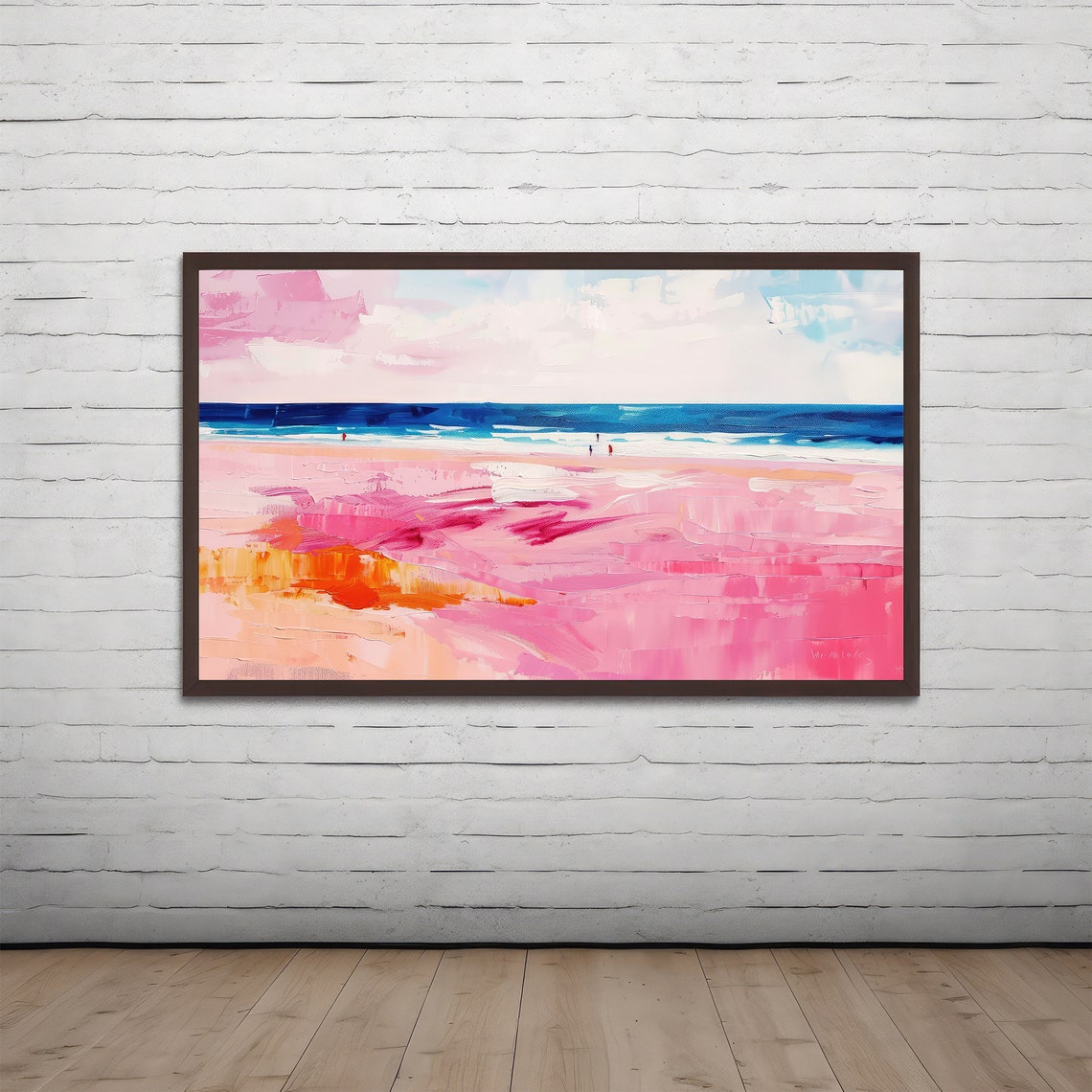 Dreamy Pink Beach Abstract Painting Blue Ocean Coastal Art Poster