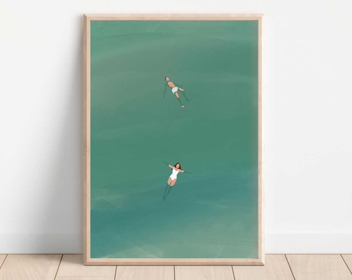 Man And Woman Floating In Pool Minimalist Art Print