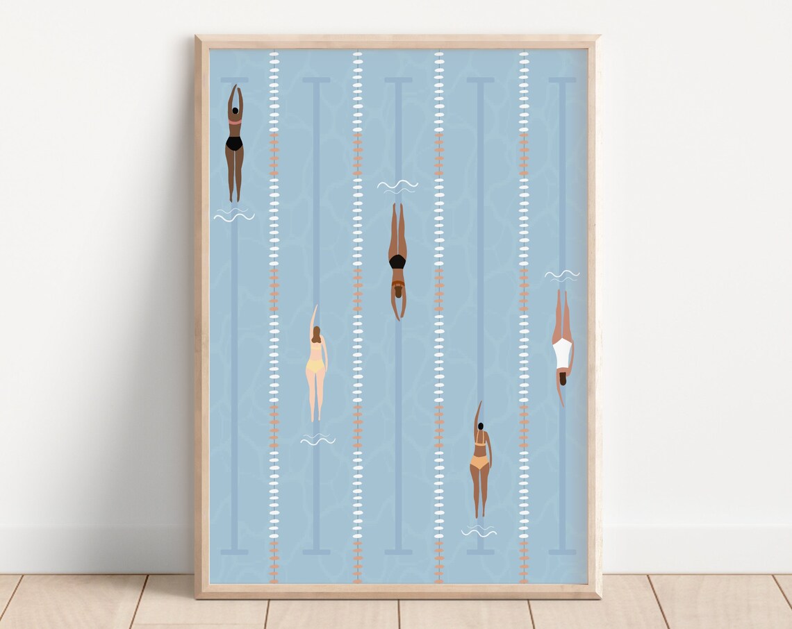 Tiny Swimmers Minimalist Summer Beach House Art Print