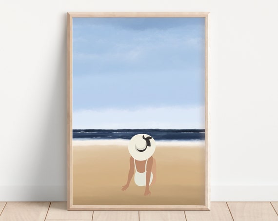 Beach Woman Print, Minimalist Coastal Decor
