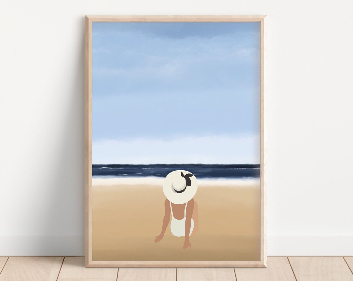 Beach Woman Print, Minimalist Coastal Decor
