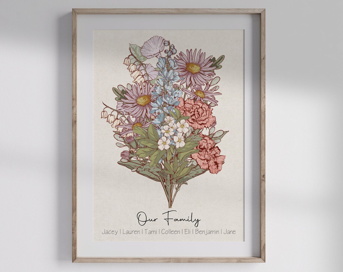Our Family Birth Flower Bouquet, Grandma's Garden Art Print