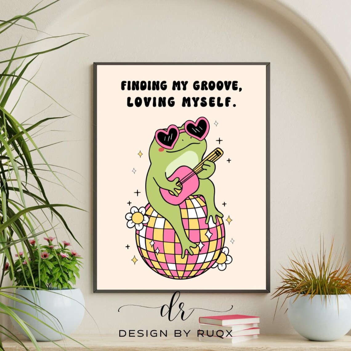 Groovy Frog Wall Art Self Love Poster Retro Disco Print Funky Animal 70s Inspired Nursery Decor