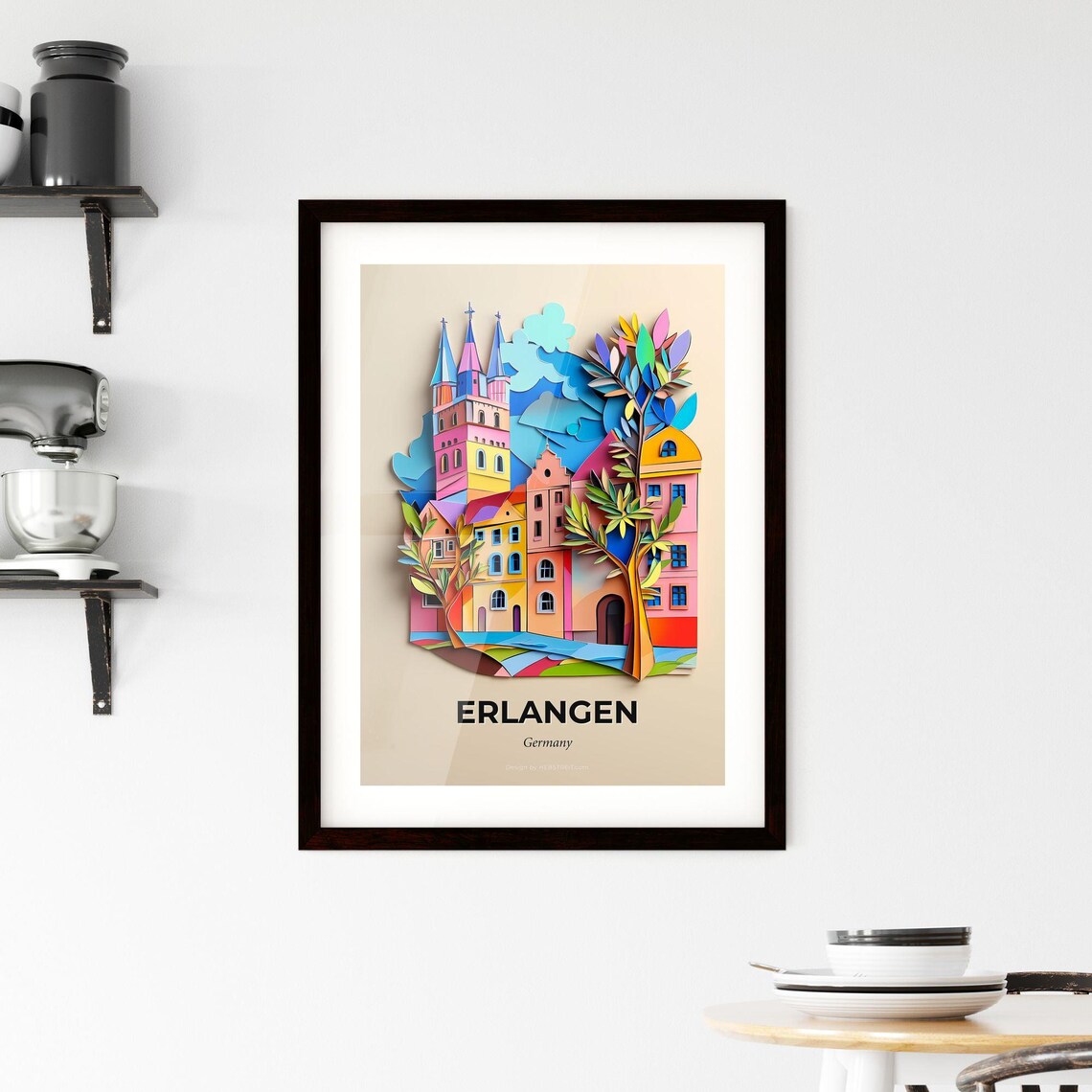 Erlangen Germany Colorful Paper Cut Cityscape Art Travel Poster - Image 2