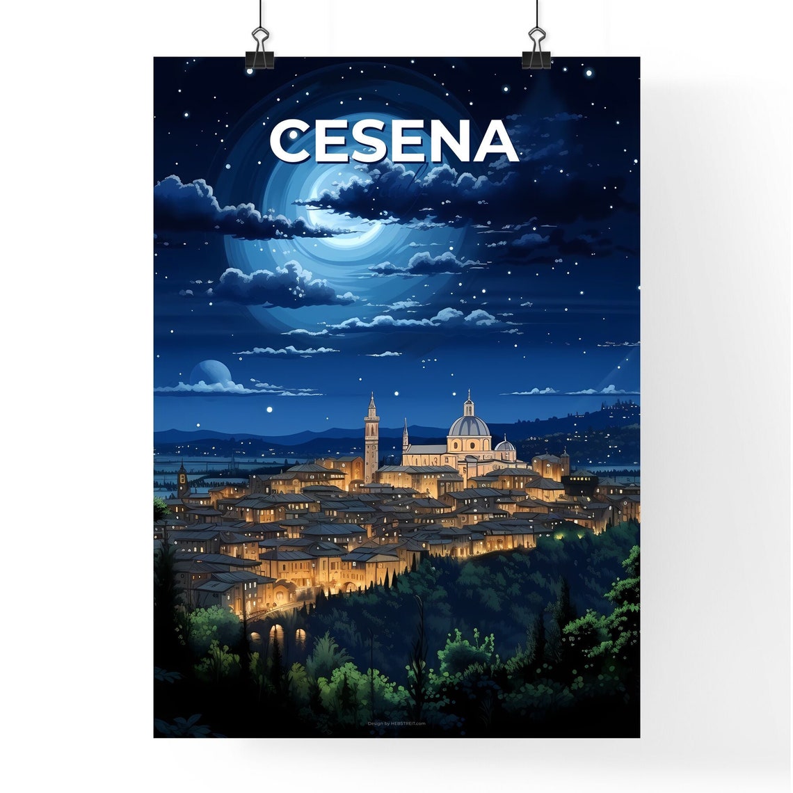 Cesena Italy Starlit Night Skyline Moonlit Cityscape Travel Poster - Image 4