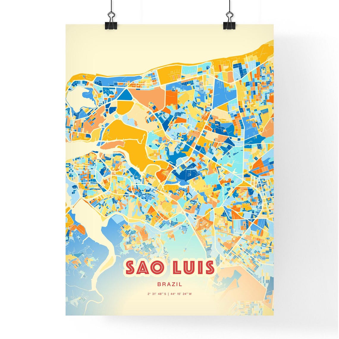 Sao Luis Brazil Vibrant Colorful City Map Art Coordinates Poster - Image 3