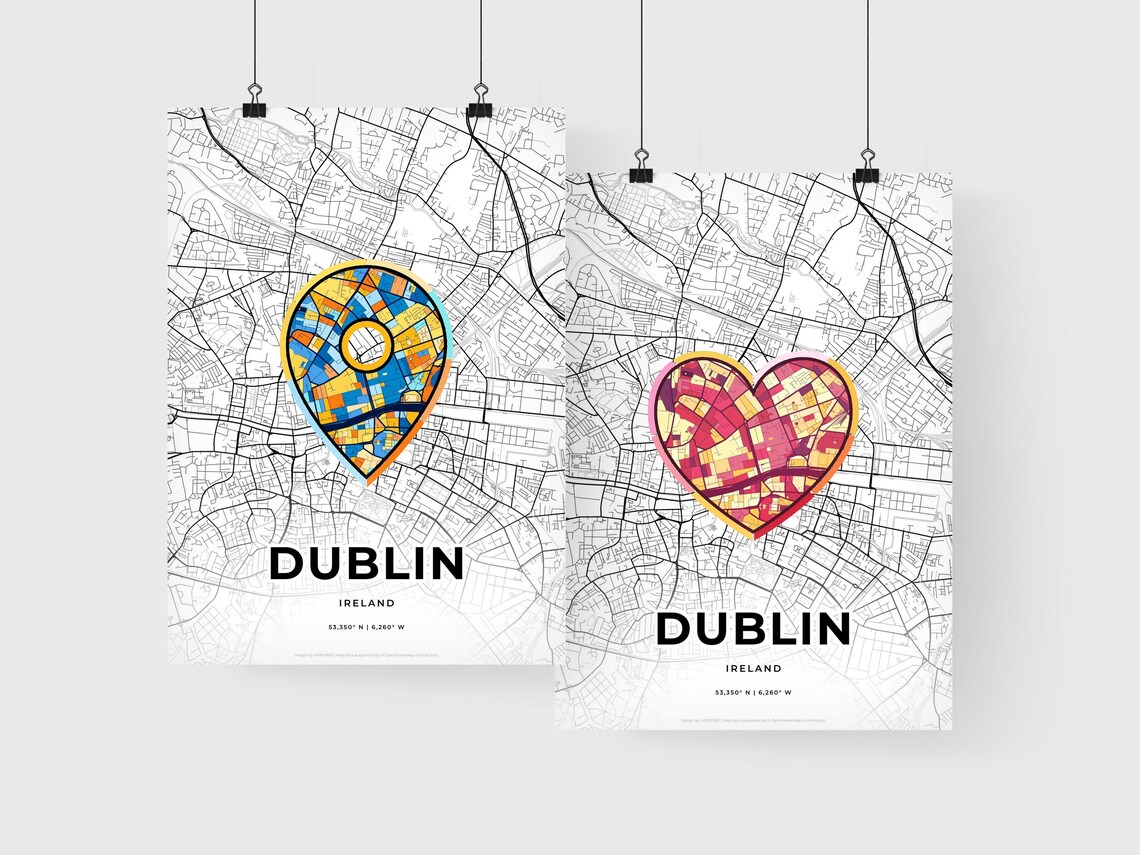 Dublin Ireland Minimalist Line Art Heart Shaped City Map Poster - Image 2