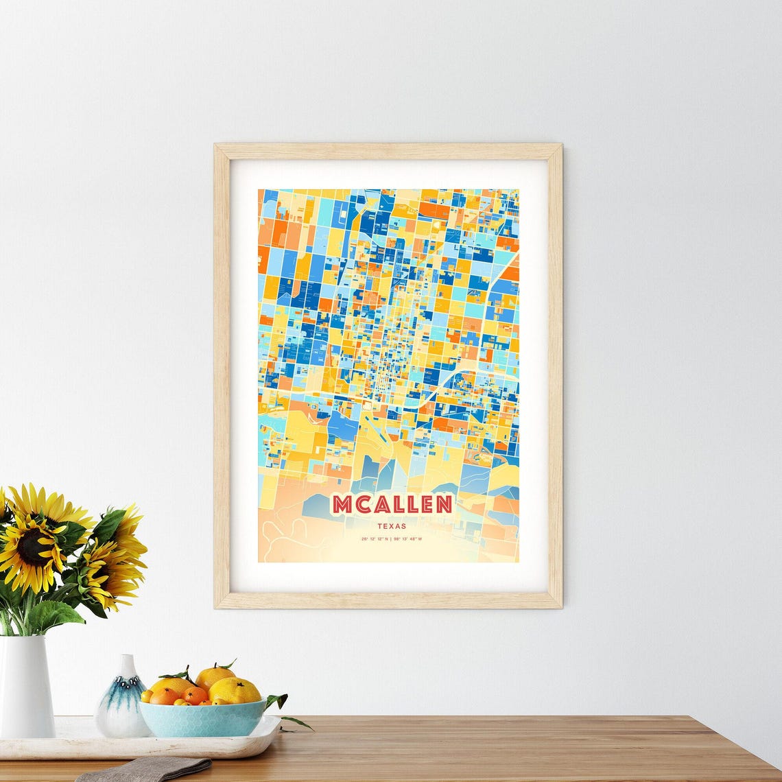 McAllen Texas Vibrant Colorful Art Map Poster Blue Orange Mosaic - Image 2