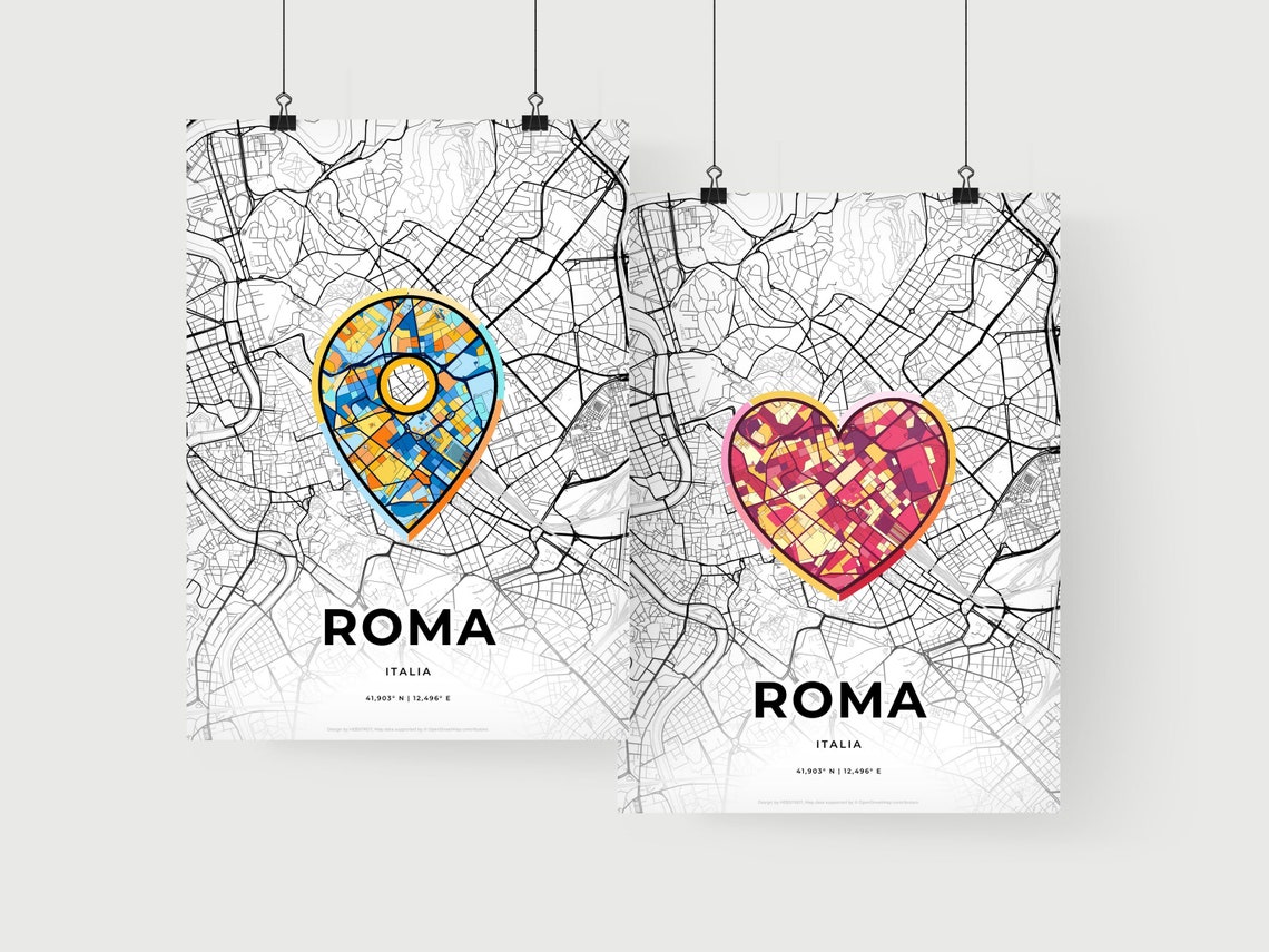 Rome Italy Travel Gift Minimalist Heart Shaped City Map Poster - Image 2