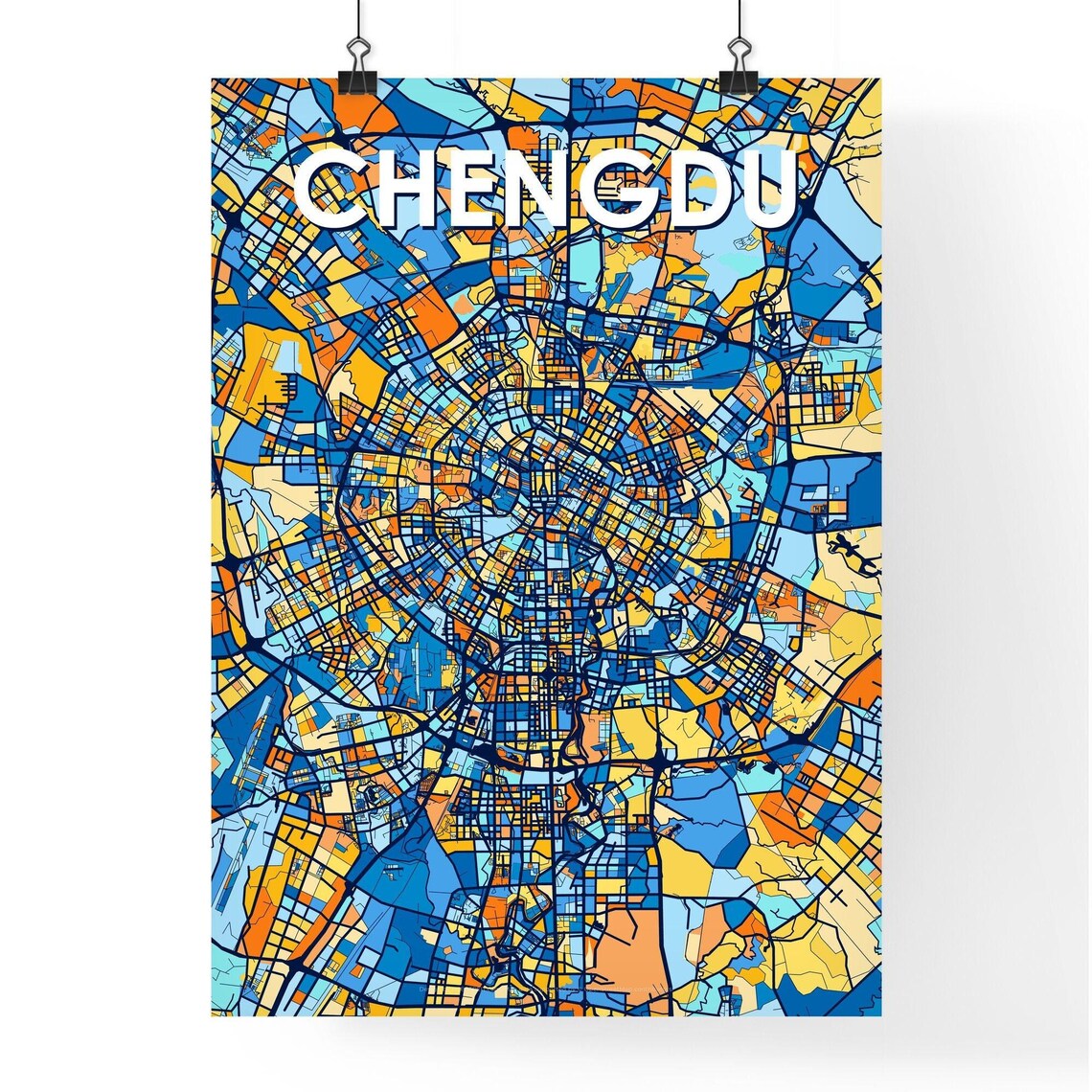 Chengdu China Bold Colorful Vibrant City Street Map Art Poster - Image 4