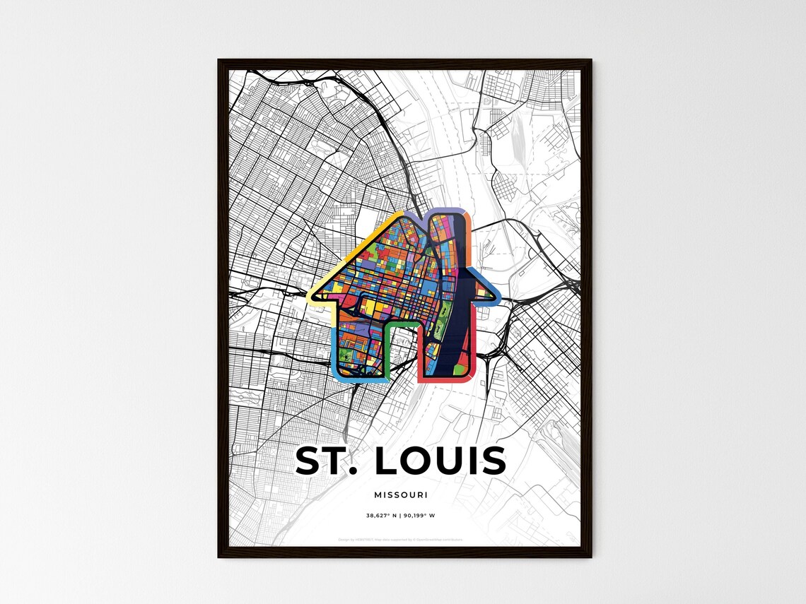 St. Louis Missouri Minimal Map Art With Colorful Heart Icon Poster - Image 3