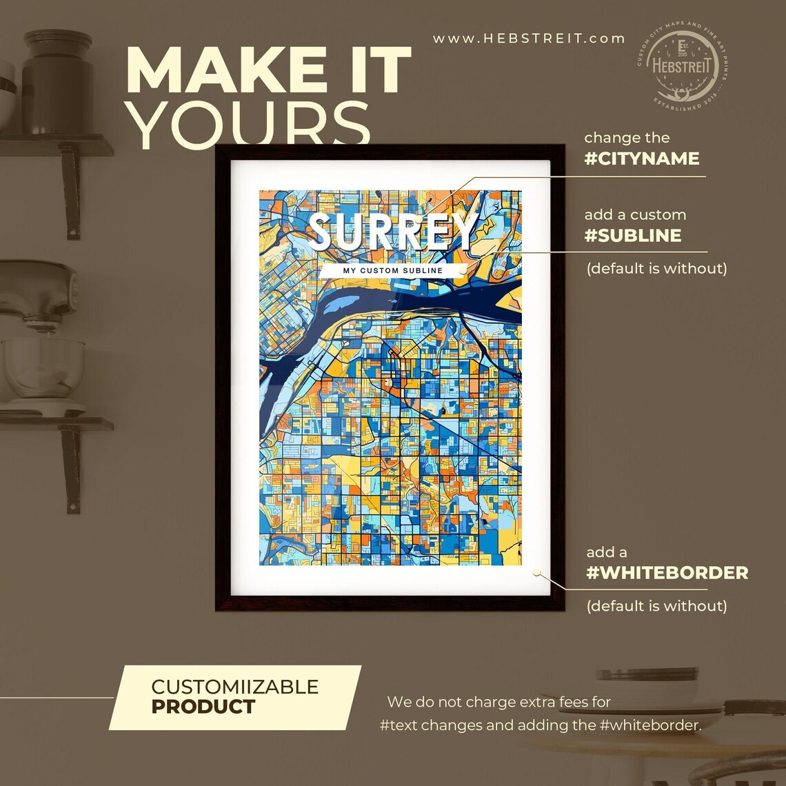 Custom Surrey Canada Vibrant Colorful City Street Map Art Poster - Image 2