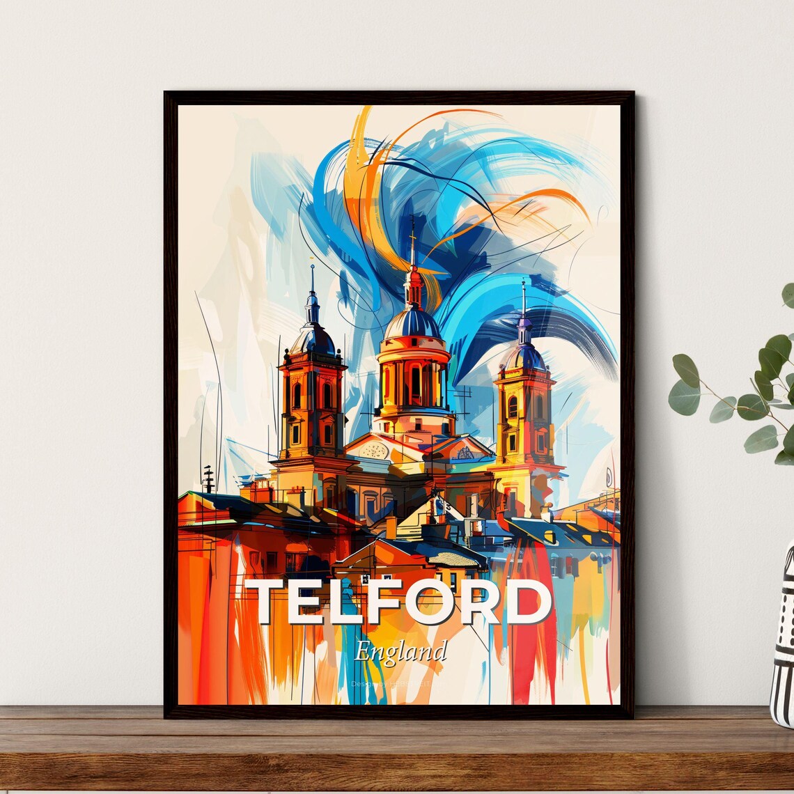 Telford England Colorful Abstract Church Towers Skyline Art Poster