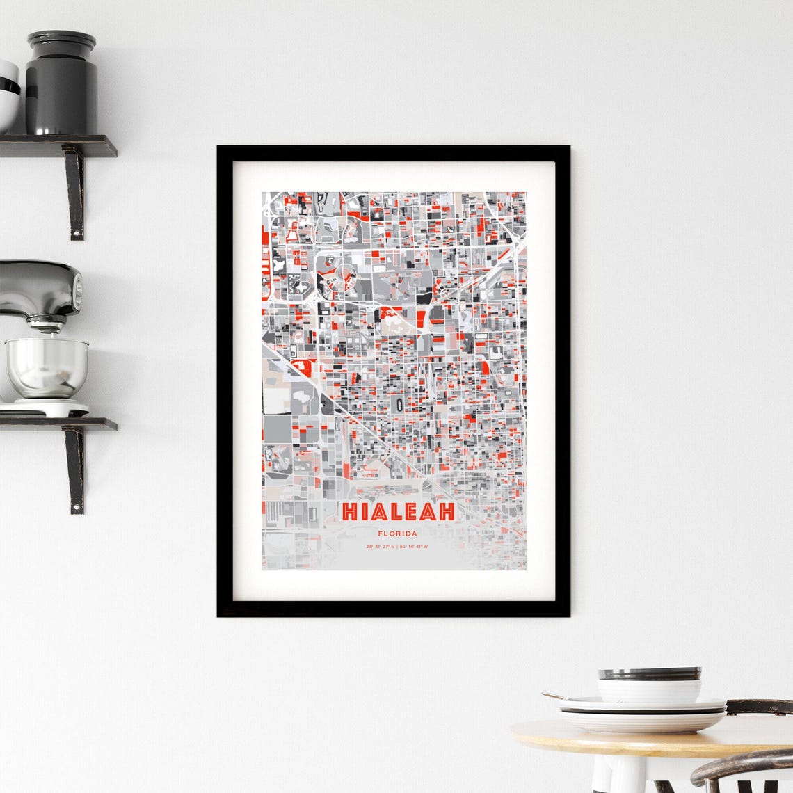 Hialeah Florida Expressive Red Abstract Modern City Map Art Poster - Image 2