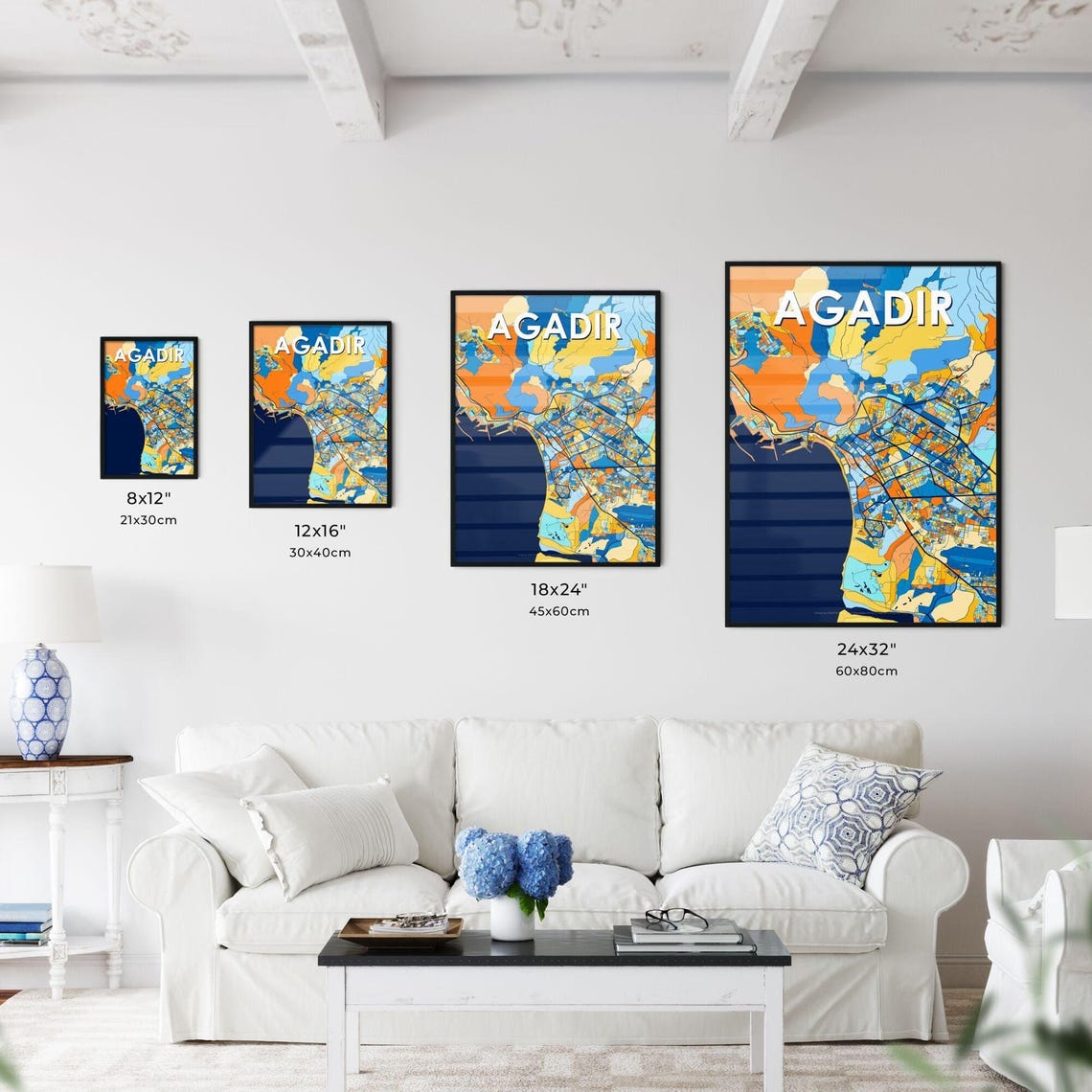 Agadir Morocco Vibrant Geometric Coastal City Map Art Poster - Image 3