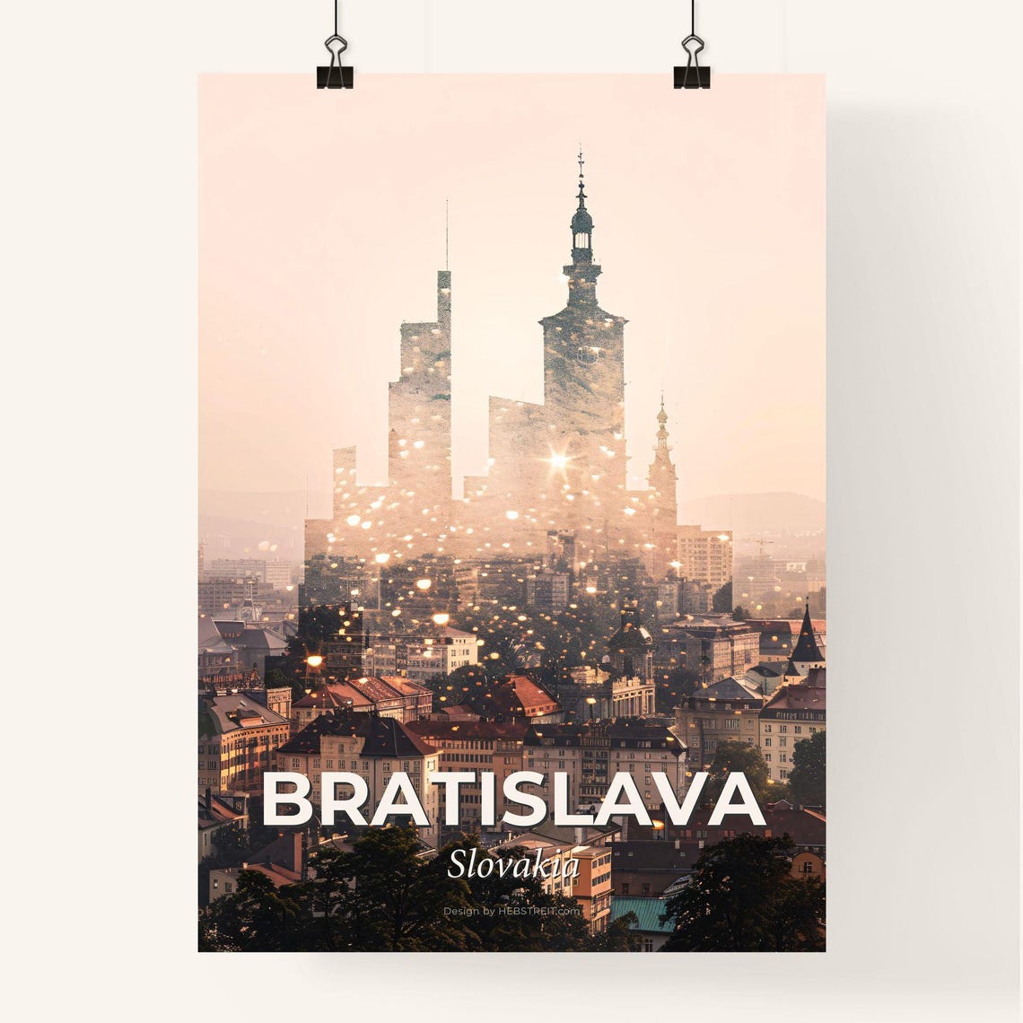 Bratislava Slovakia Sparkling Skyline Castle Tower Art Poster - Image 4