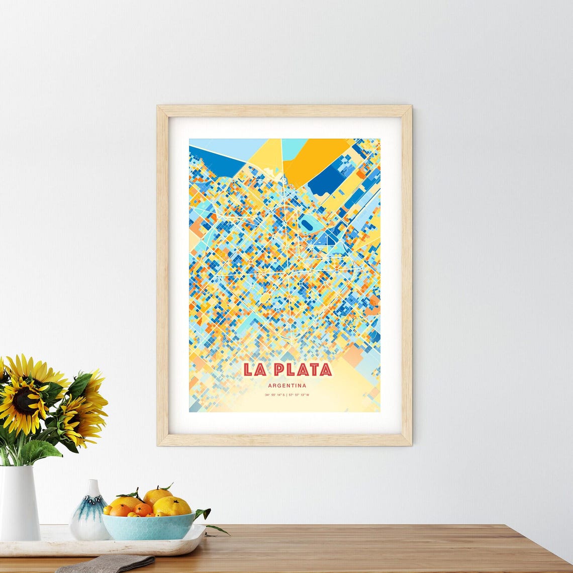 La Plata Argentina Vibrant Colorful City Street Map Art Poster - Image 2