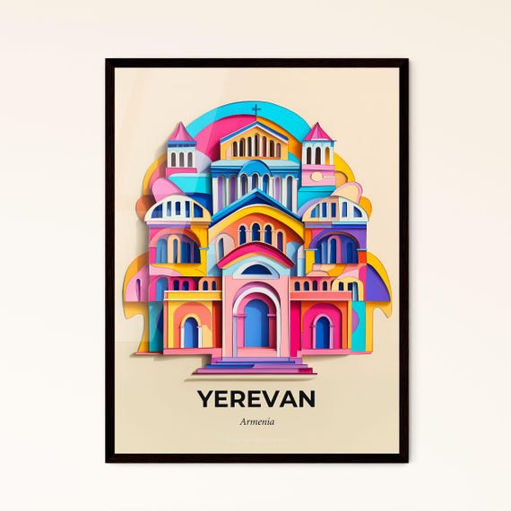 Vivid Yerevan Armenia A Colorful Building With A Rainbow Colored Roof Fine Art Print Customizable