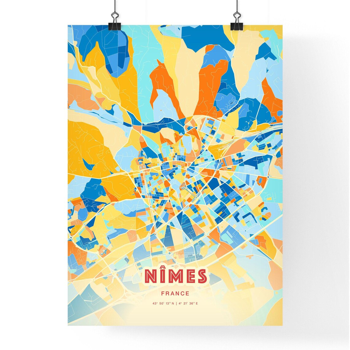 Nimes France Colorful Southern City Map Coordinates Art Poster - Image 3