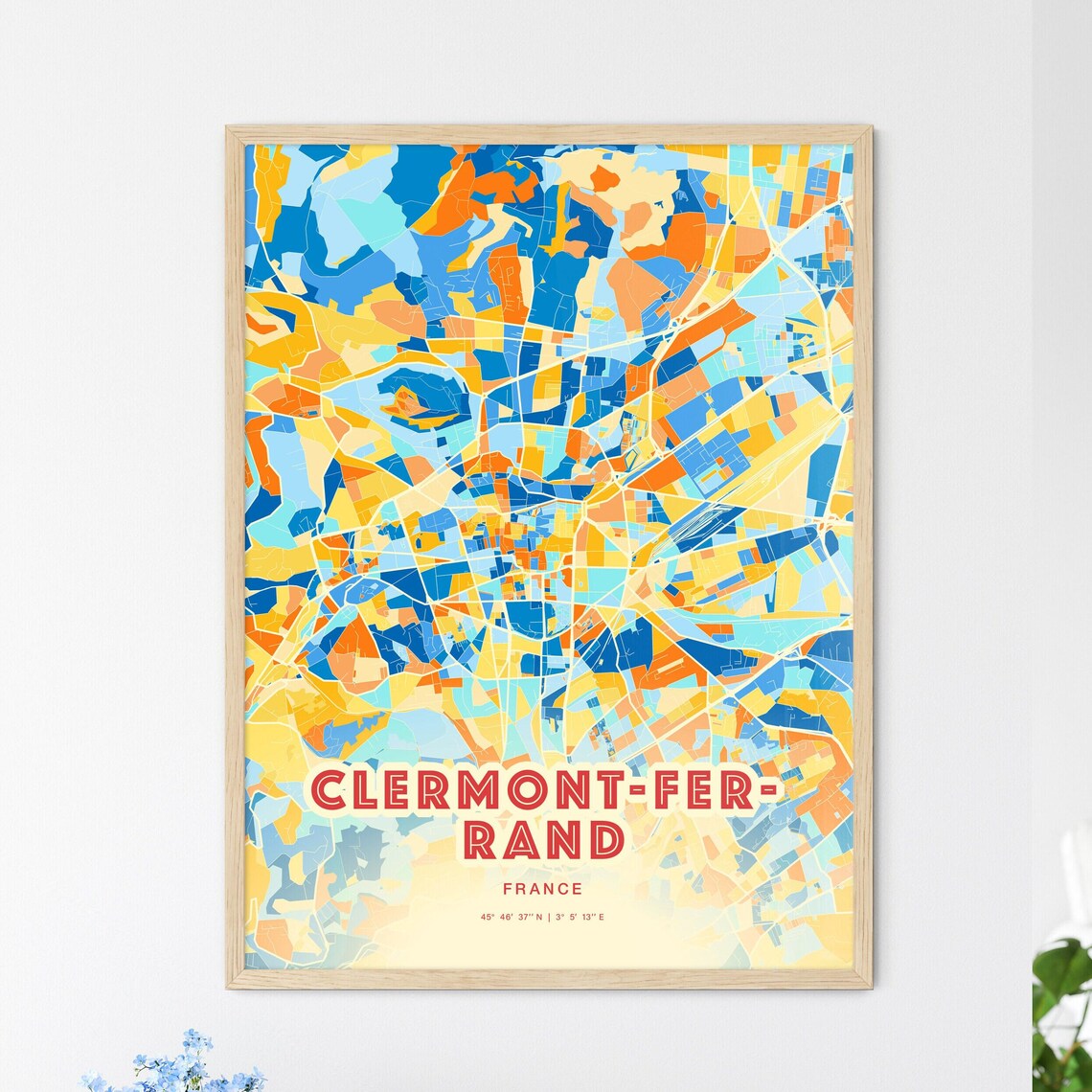 Clermont-Ferrand France City Map Blue Orange Street Map Poster