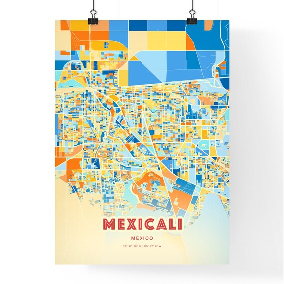 Mexicali Mexico Blue Orange Street Map Art Home Decor Poster