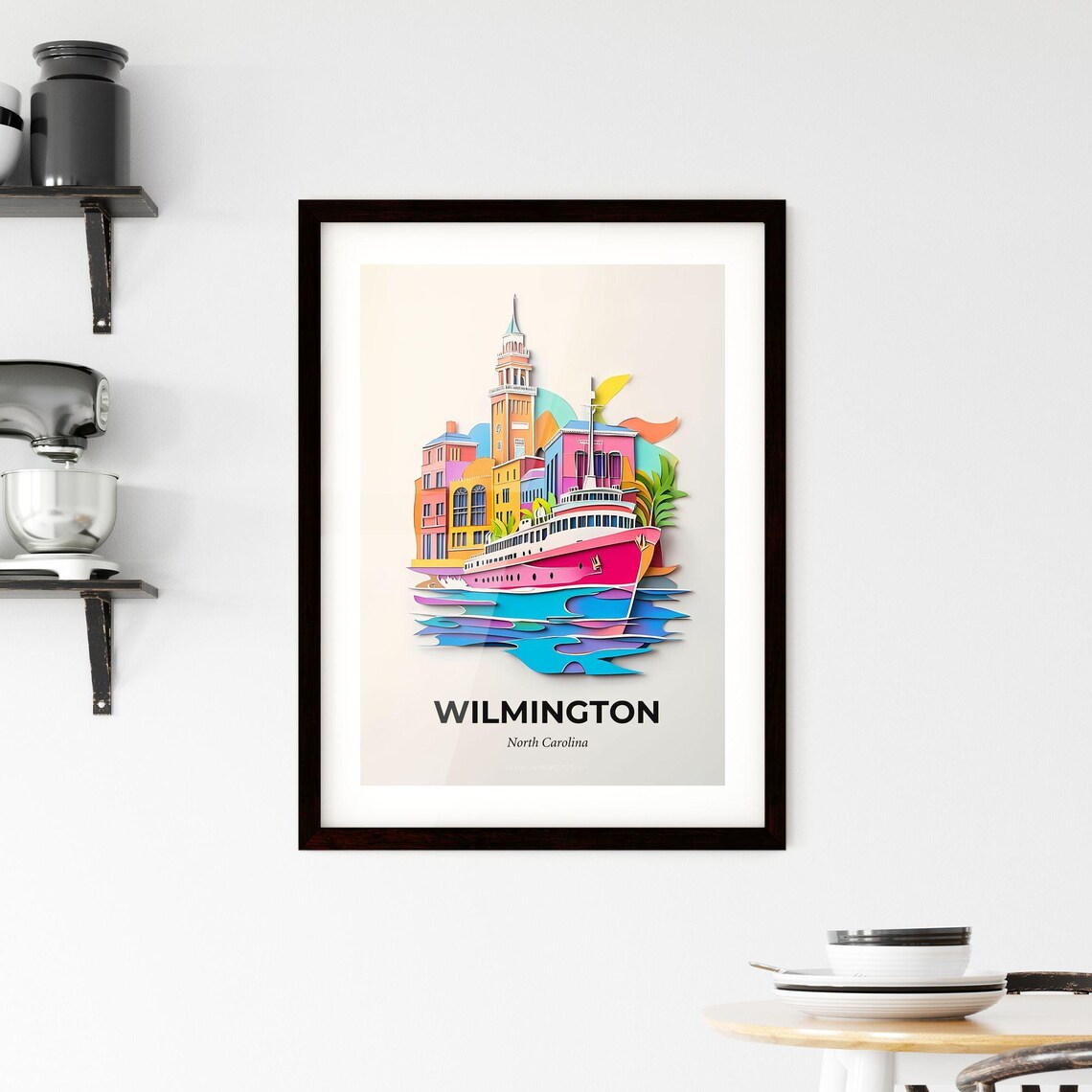 Wilmington North Carolina Cruise Ship Colorful Paper Cut Poster - Image 2