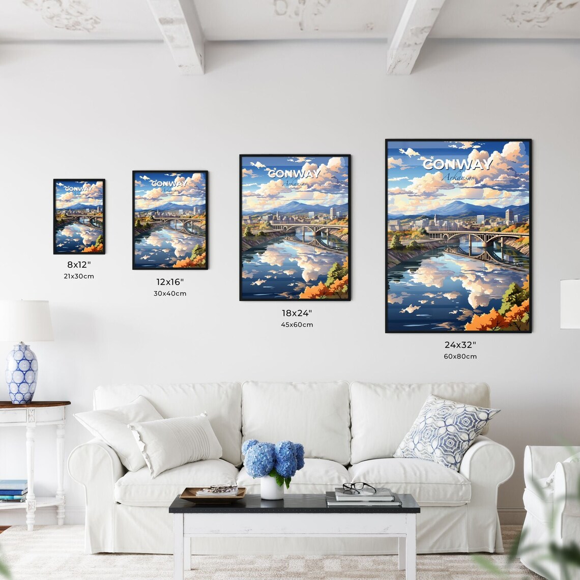 Conway Arkansas Twin Bridges River City Mountain Travel Poster - Image 3