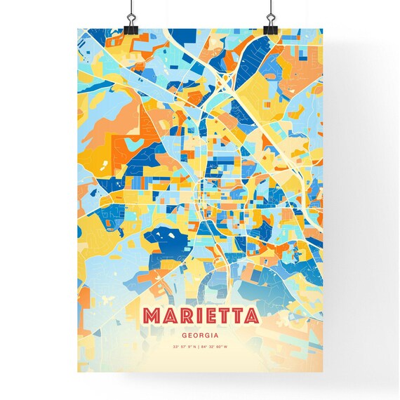 Abstract Marietta Georgia Modern Colorful City Street Map Art Poster