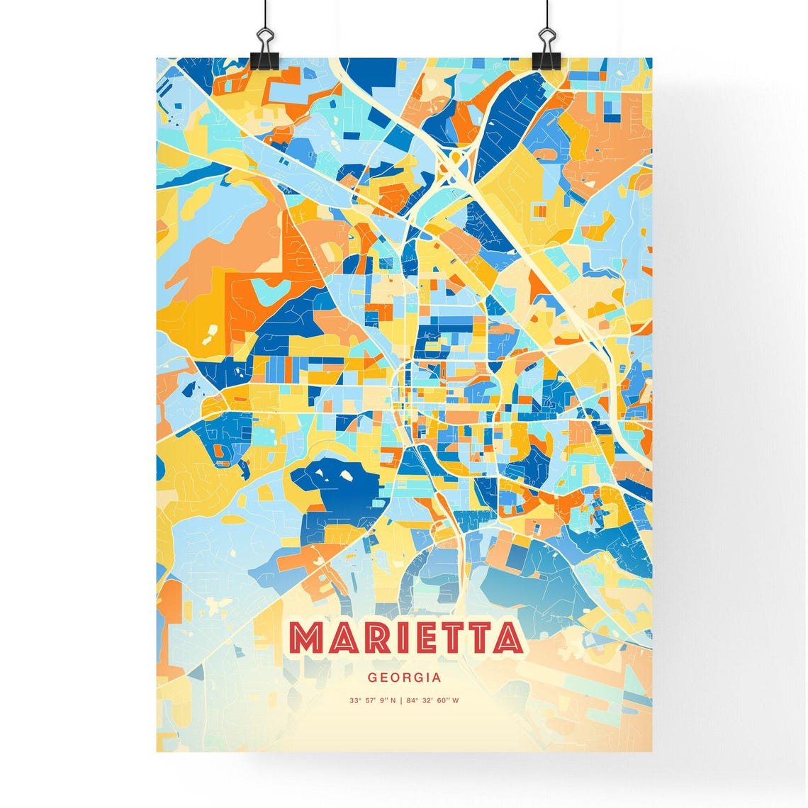 Abstract Marietta Georgia Modern Colorful City Street Map Art Poster