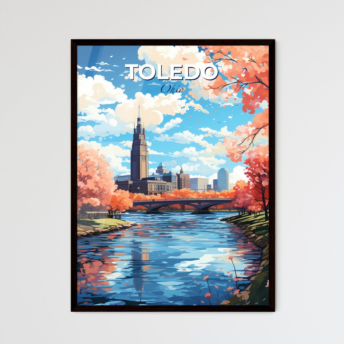 Vivid Toledo Ohio Cherry Blossom River Bridge Skyline Poster