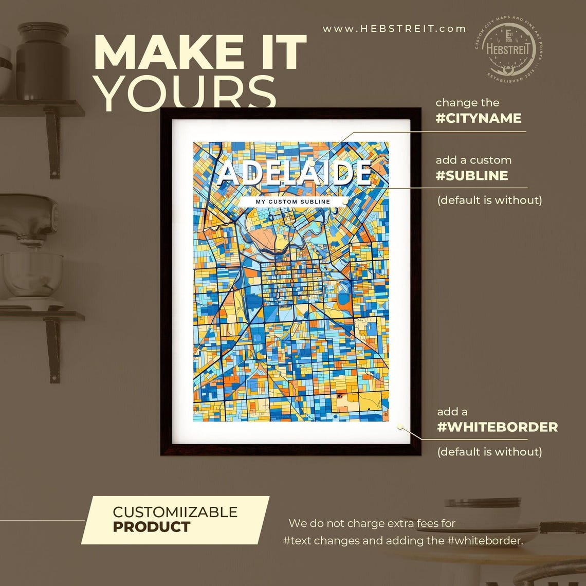 Adelaide Australia Colorful Modern City Street Map Travel Decor Poster - Image 2