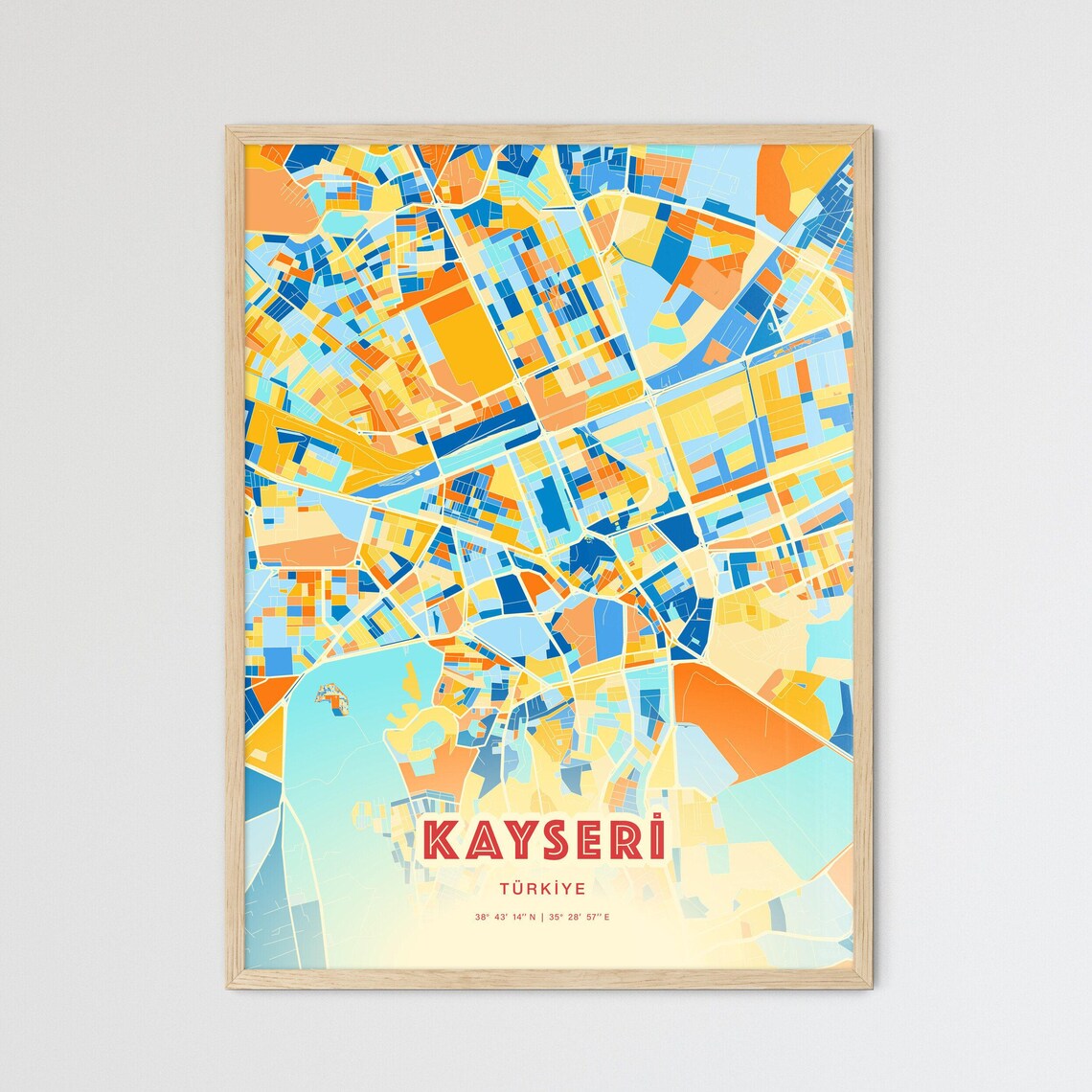 Bold Blue Orange Street Map Art Poster of Kayseri Turkey City - Image 3