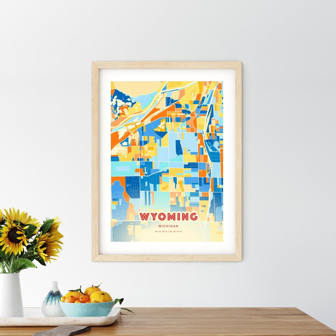 Wyoming Michigan Colorful Blue and Orange Street Map City Art Poster - Image 2
