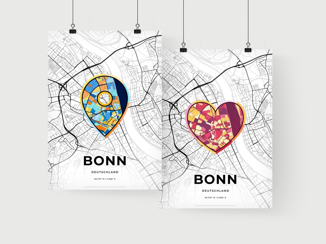 Bonn Germany Where It All Began Heart Map Coordinates Poster - Image 2
