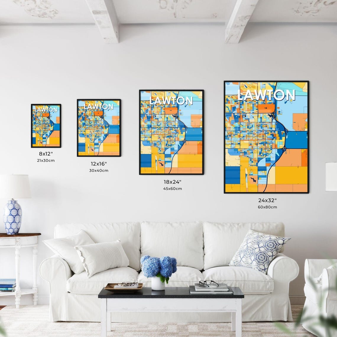 Lawton Oklahoma Vibrant Blue Orange Mosaic City Street Map Poster - Image 3