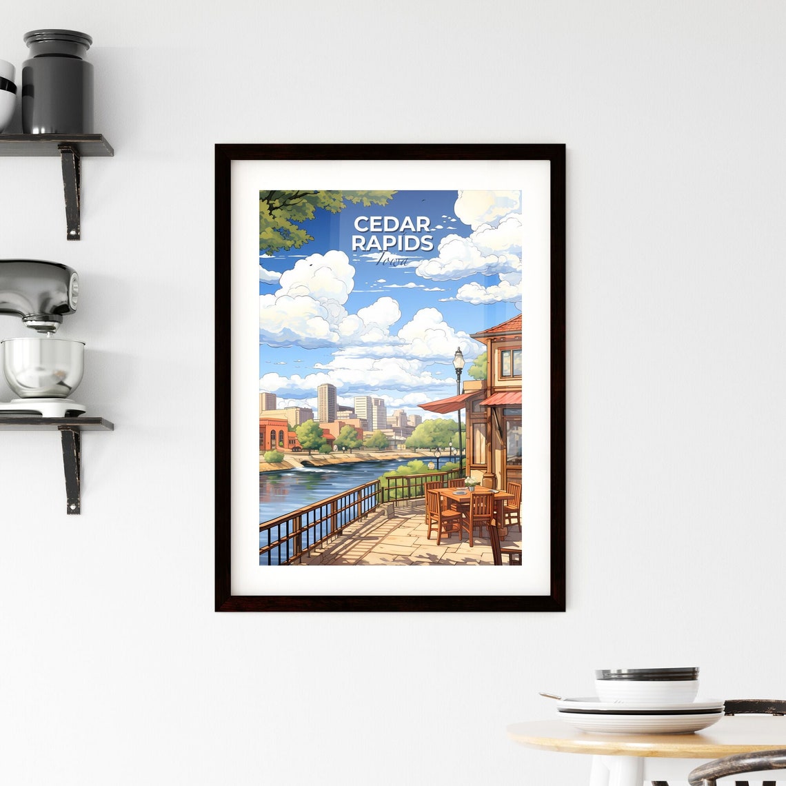 Cedar Rapids Iowa Riverside Cafe Terrace Downtown Travel Poster - Image 2