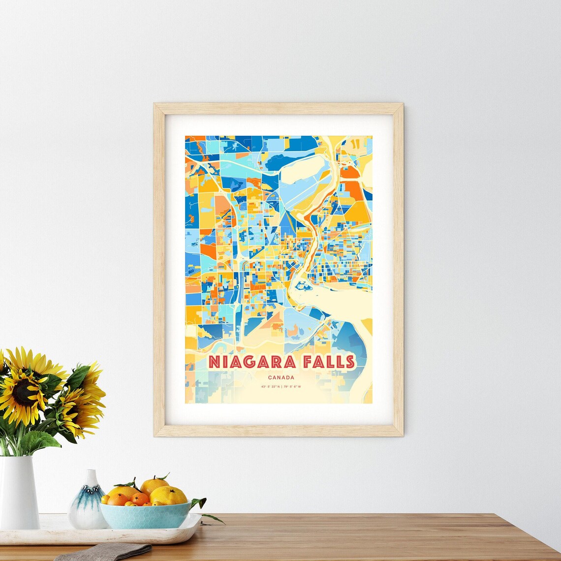 Niagara Falls Canada Colorful Blue and Orange Retro City Street Map Wall Art - Image 2