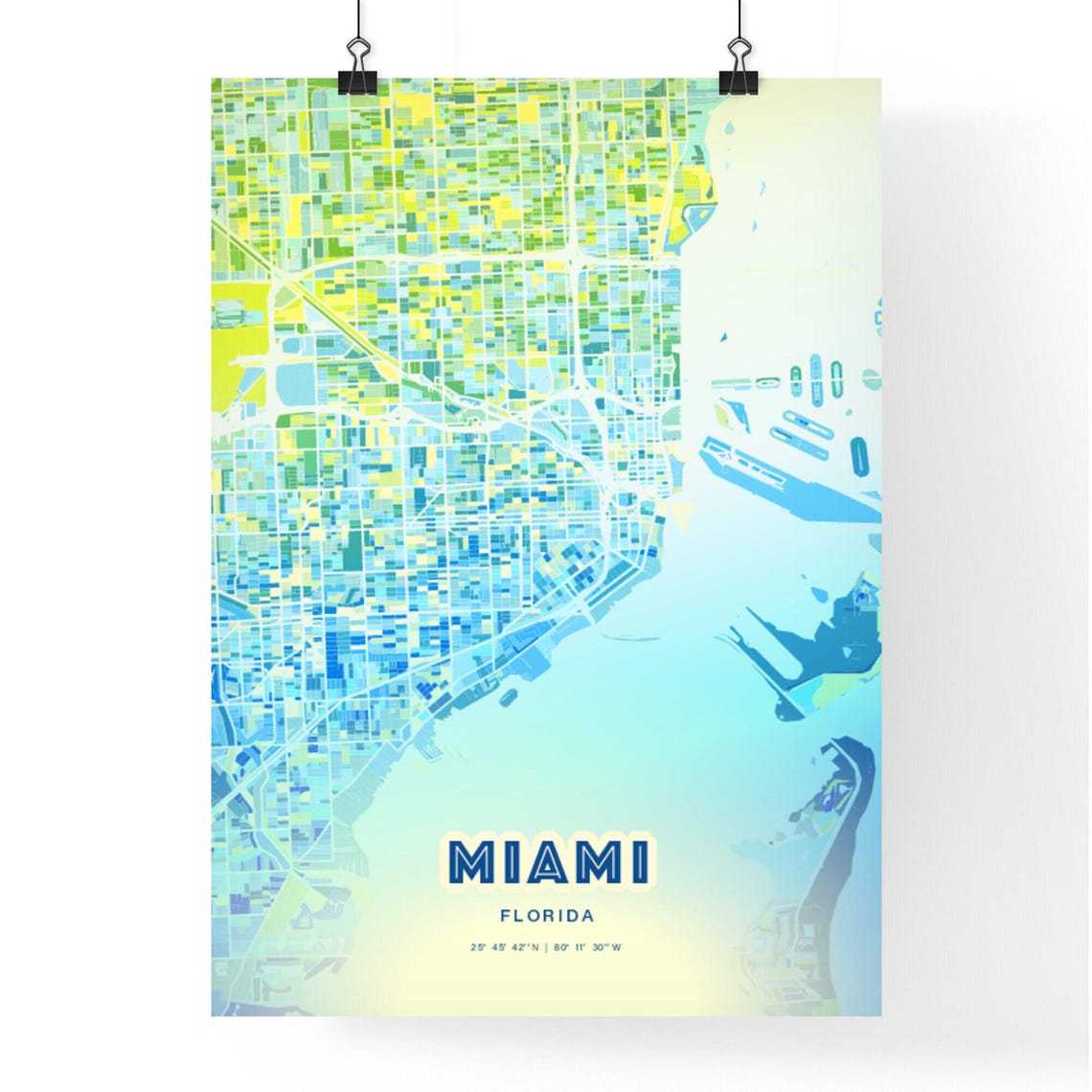 Miami Florida Bluish Gradient City Map Art Poster Customizable - Image 3