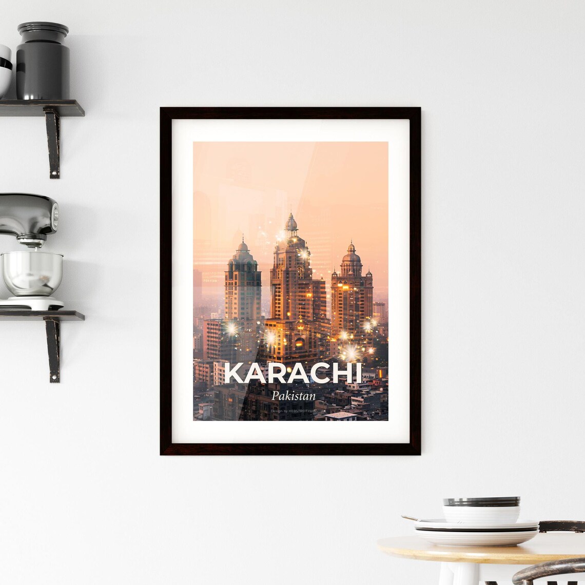 Karachi Pakistan Triple Domed Towers Sunset Skyline Art Poster - Image 2