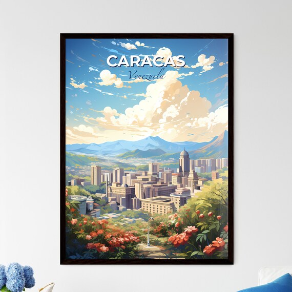 Caracas Venezuela Skyline Mountain Flowers Cityscape Travel Poster