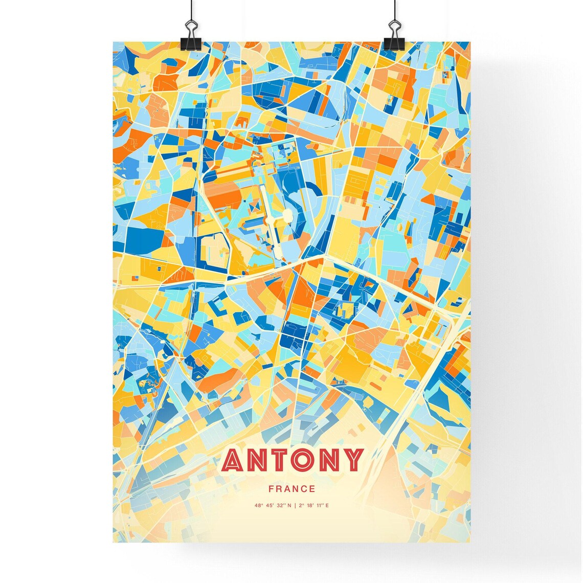 Antony France Colorful Blue Orange Map Art Poster Wall Decor - Image 3