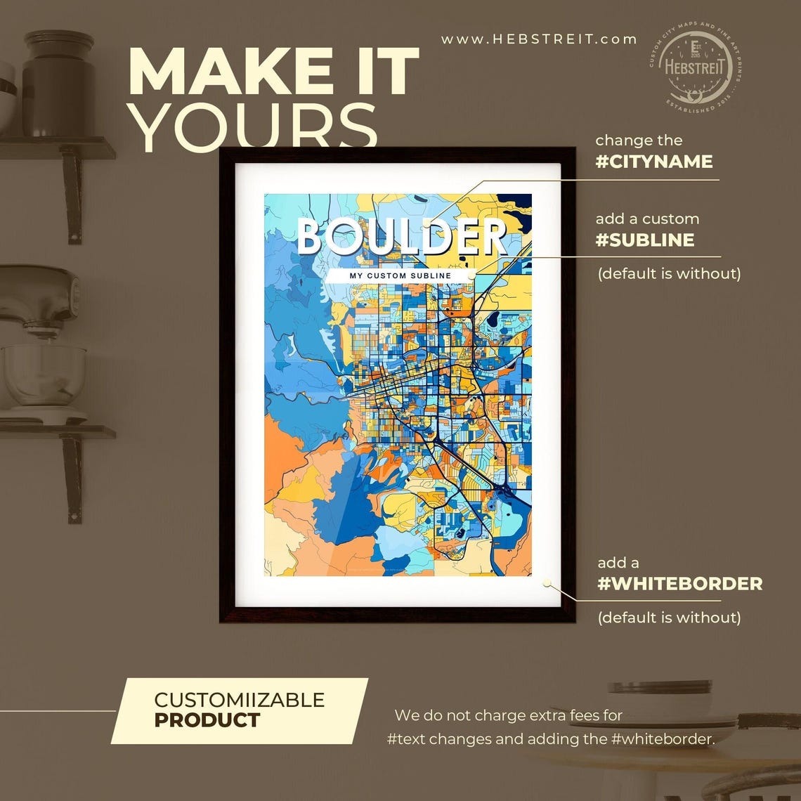 Boulder Colorado Vibrant Colorful Illustrated Street Map Art Poster - Image 2