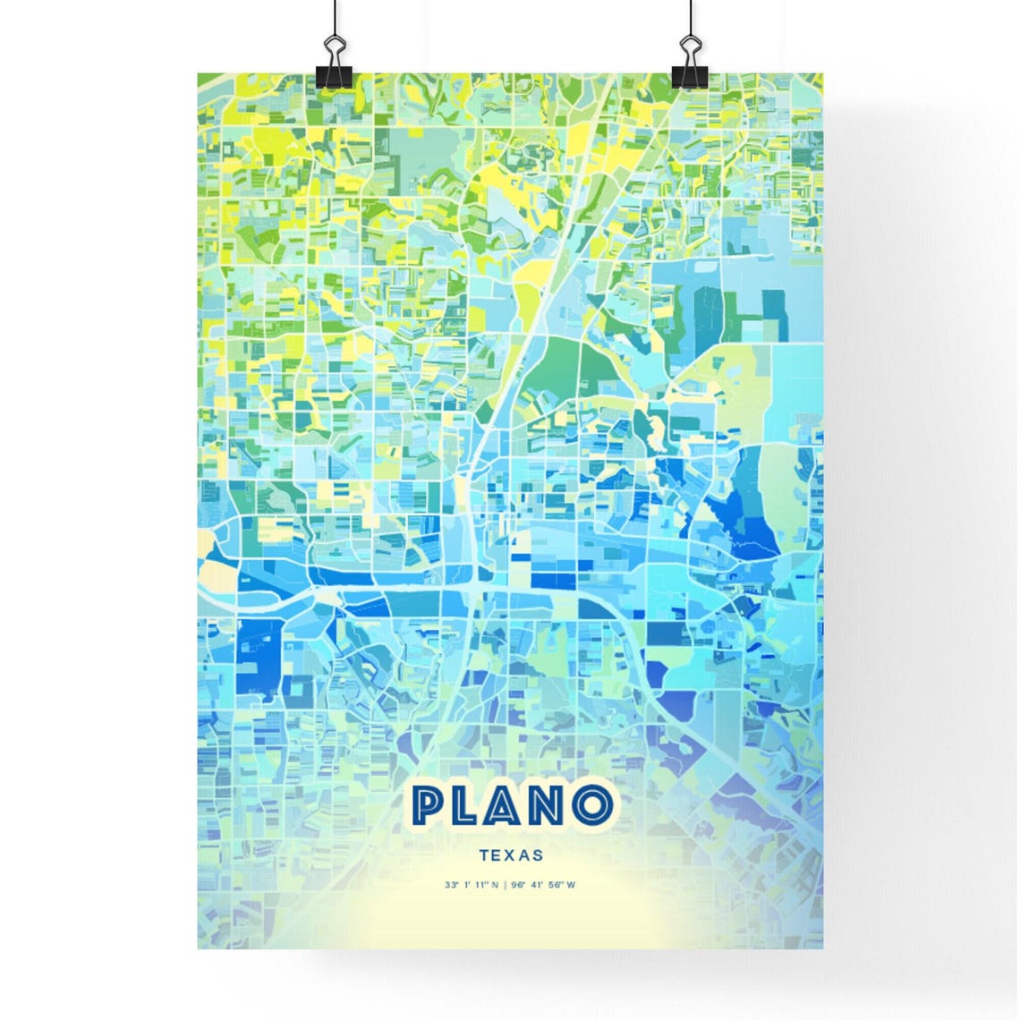 Plano Texas Bluish Gradient City Map Art Poster Customizable - Image 3