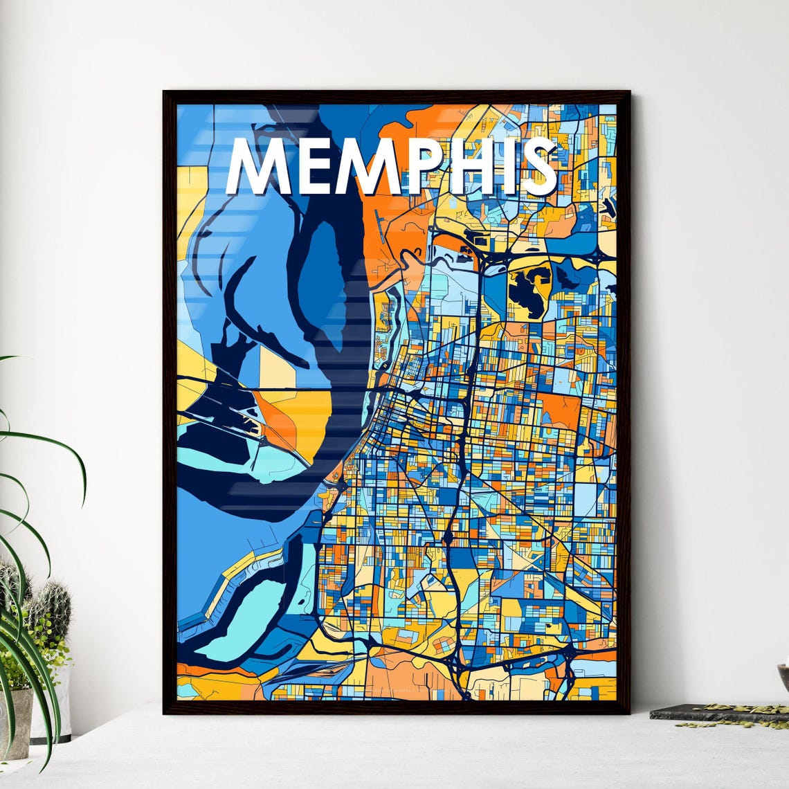 Memphis Tennessee Vibrant Stylized Blue and Orange City Map Poster